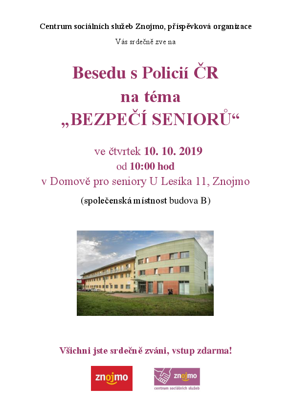 Beseda s Policií ČR 10.10.2019 od 10 hod.