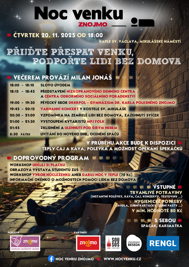 Noc venku Znojmo 20.11.2025 od 18 hod. Noc venku Znojmo - 20.11.2025 od 18 hod. - kaple sv. Václava, Mikulášské náměstí.